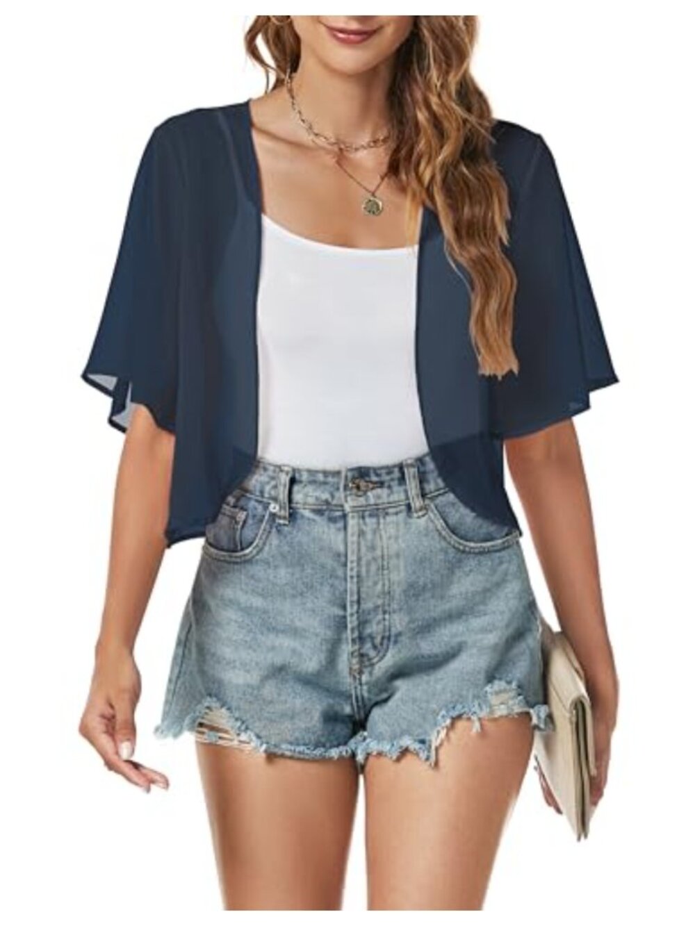 Chiffon Shrug Cardigan Open Front Short Sleeve Sheer Bolero